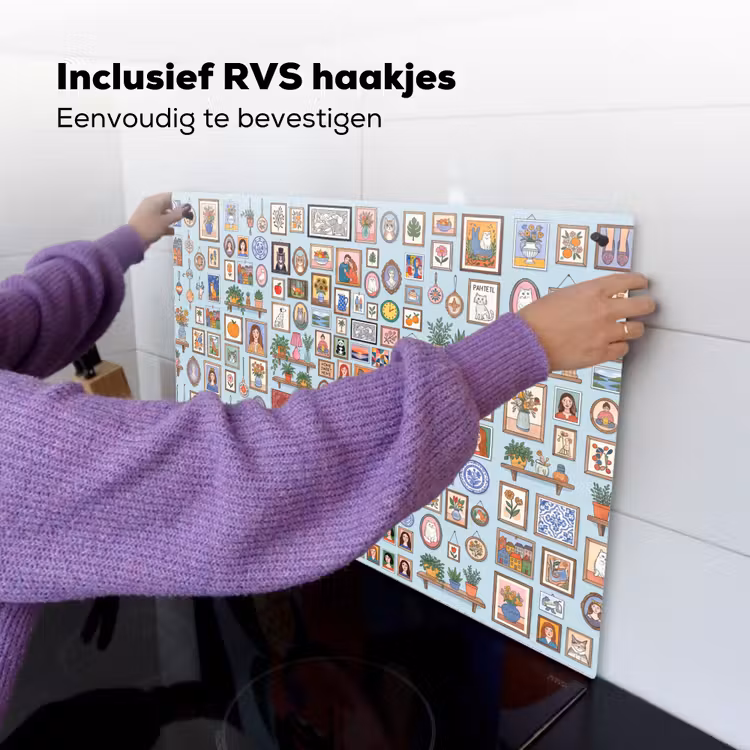 Wanddecoratie - Collectie - Huis - Illustratief - Kleurrijk Inductie beschemer met haakjes klein -ky-ophangen-nl
