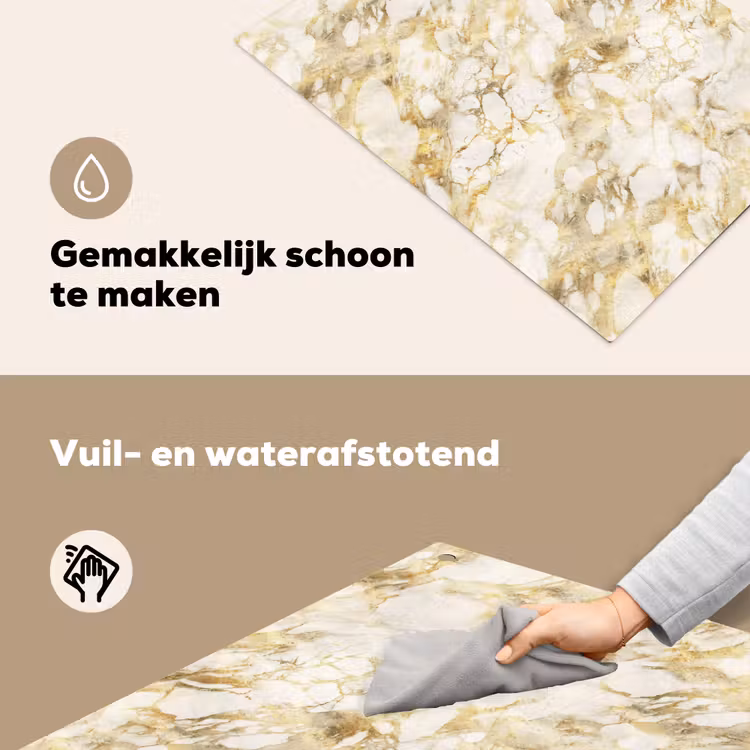 Warm - Gouden - Marmer - Patroon Inductie beschemer met haakjes klein 777 -ky-schoon-nl