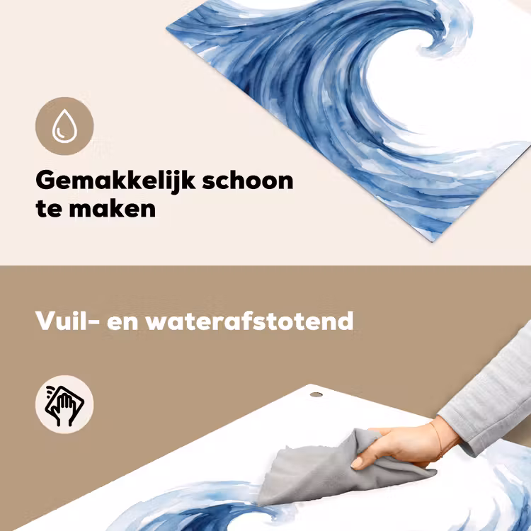 Water - Beweging - Natuur - Modern - Blauw Inductie beschemer met haakjes klein -ky-schoon-nl