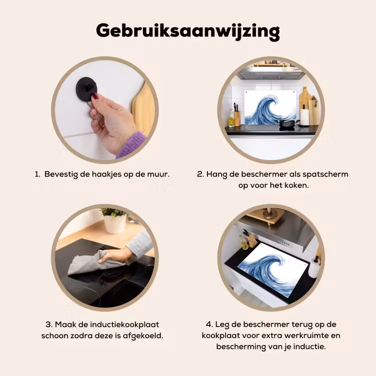 Water - Beweging - Natuur - Modern - Blauw Inductie beschemer met haakjes klein -ky-gebruik-nl