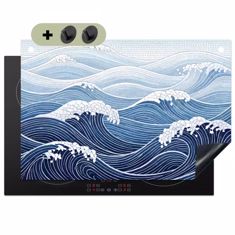 Water - Mozaïek - Landschap - Modern - Blauw Inductie beschemer met haakjes klein -3d