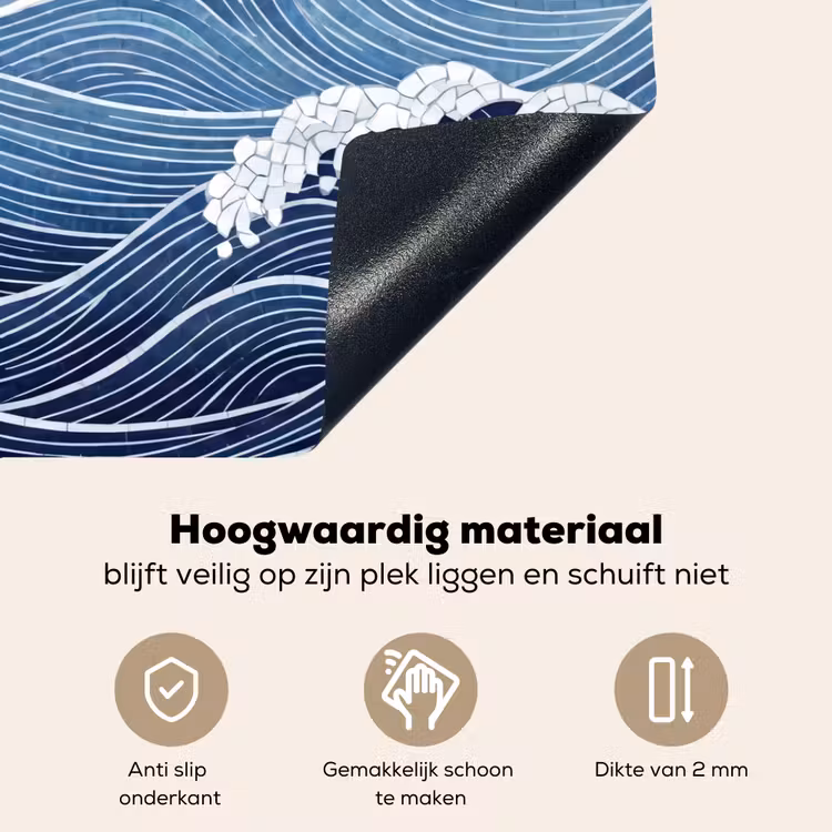 Water - Mozaïek - Landschap - Modern - Blauw Inductie beschemer met haakjes klein -ky-onderkant-nl