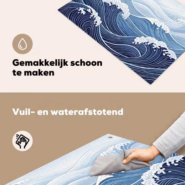 Water - Mozaïek - Landschap - Modern - Blauw Inductie beschemer met haakjes klein -ky-schoon-nl