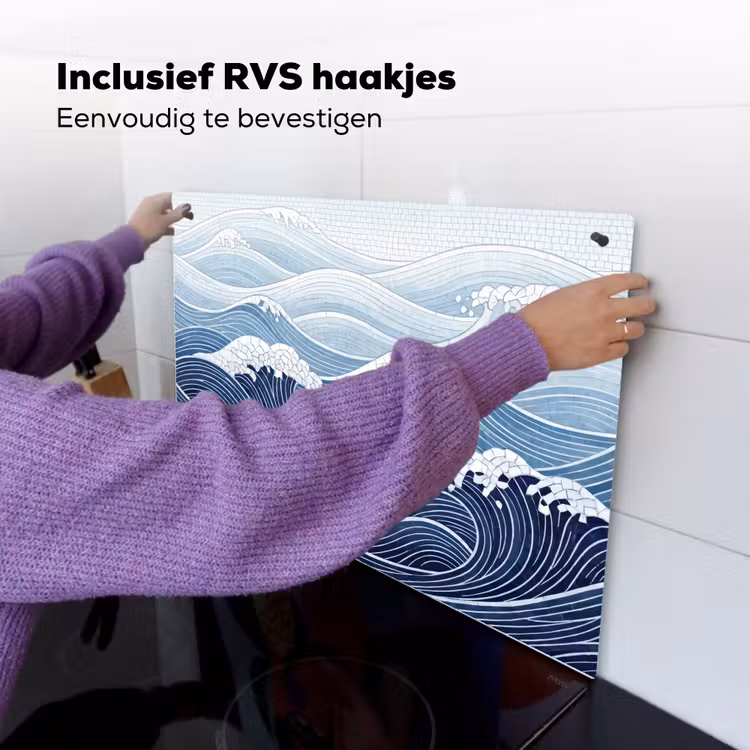 Water - Mozaïek - Landschap - Modern - Blauw Inductie beschemer met haakjes klein -ky-ophangen-nl