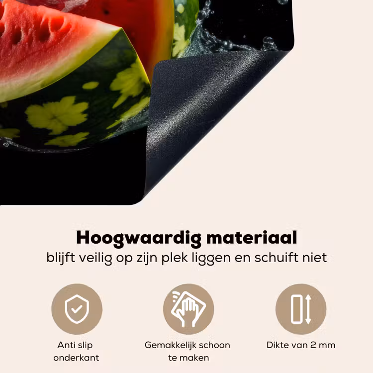 Watermeloen - Zwart - Water - Fruit - Meloen Inductie beschemer met haakjes middel -ky-onderkant-nl