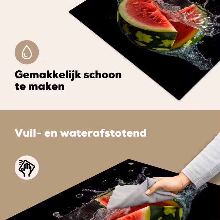 Watermeloen - Zwart - Water - Fruit - Meloen Inductie beschemer met haakjes middel -ky-schoon-nl