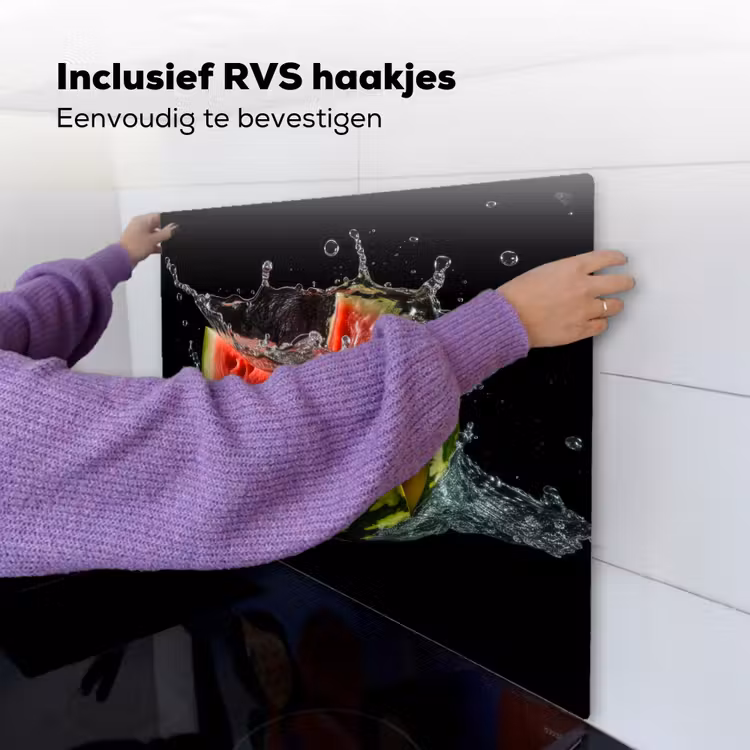 Watermeloen - Zwart - Water - Fruit - Meloen Inductie beschemer met haakjes middel -ky-ophangen-nl