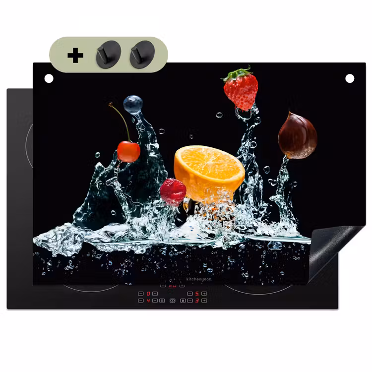 Watersplash - Fruit - Zwart Inductie beschemer met haakjes klein -3d