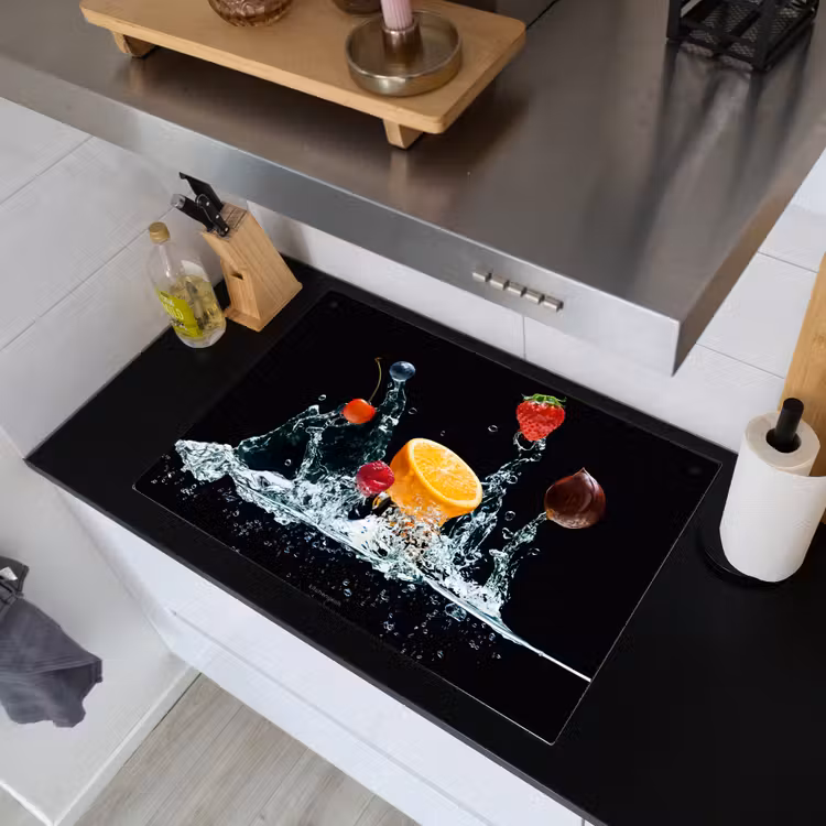 Watersplash - Fruit - Zwart Inductie beschemer met haakjes klein -sfeer1
