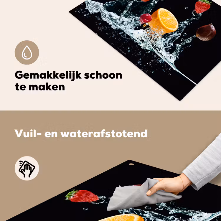 Watersplash - Fruit - Zwart Inductie beschemer met haakjes klein -ky-schoon-nl