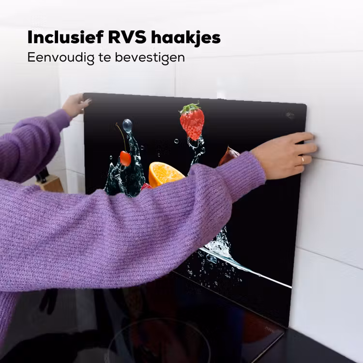 Watersplash - Fruit - Zwart Inductie beschemer met haakjes klein -ky-ophangen-nl