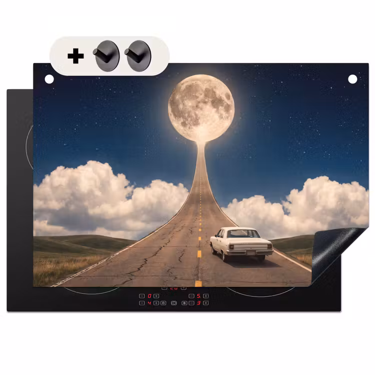 Inductiebeschermer & spatscherm (2in1) - Weg - Maan - Nacht - Weg - Maan - Nacht Inductie beschemer met haakjes klein
