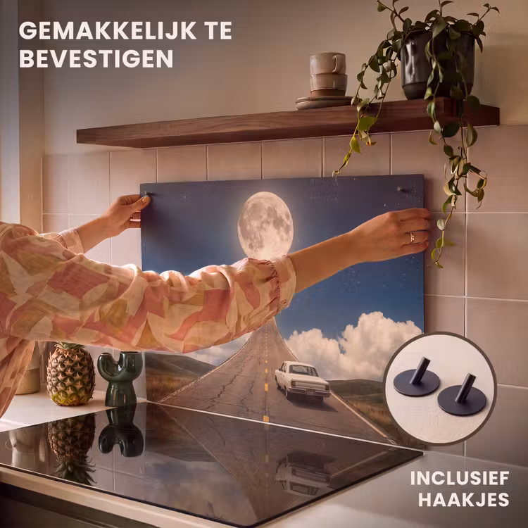 Inductiebeschermer & spatscherm (2in1) - Weg - Maan - Nacht - Weg - Maan - Nacht Inductie beschemer met haakjes klein