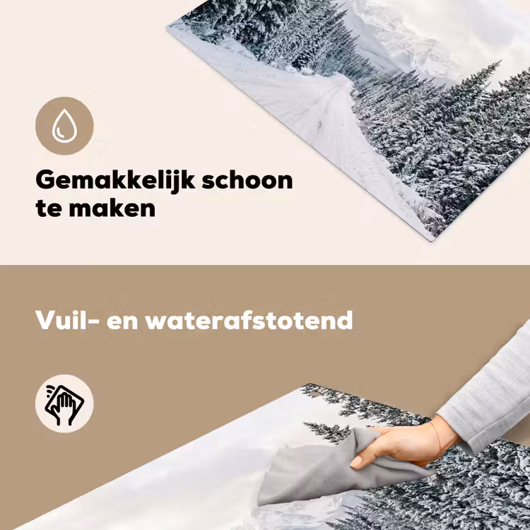 Weg - Sneeuw - Naaldbos - Winter - Avontuurlijk Inductie beschemer met haakjes klein -ky-schoon-nl