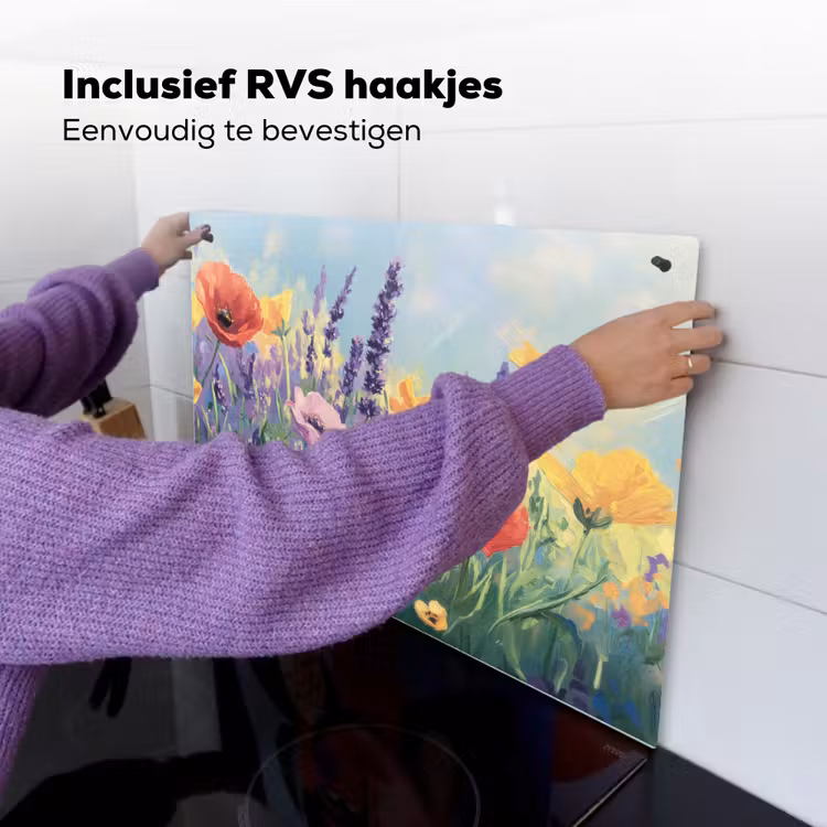 Weide - Bloemen - Kleurrijk Inductie beschemer met haakjes klein -ky-ophangen-nl