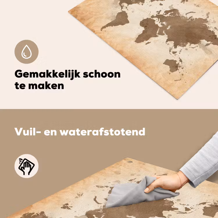 Wereldkaart - Beige - Bruin Inductie beschemer met haakjes klein -ky-schoon-nl