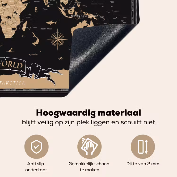 Wereldkaart - Beige - Zwart Inductie beschemer met haakjes klein -ky-onderkant-nl