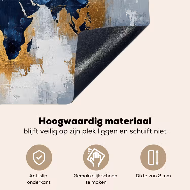 Wereldkaart - Blauw - Abstract Inductie beschemer met haakjes klein -ky-onderkant-nl
