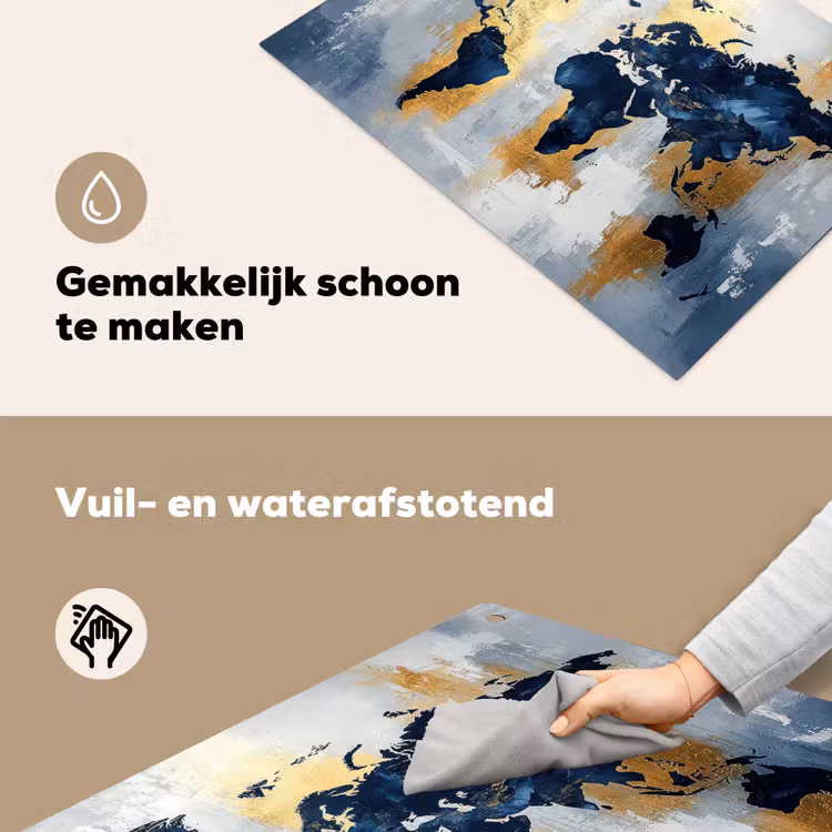 Wereldkaart - Blauw - Abstract Inductie beschemer met haakjes klein -ky-schoon-nl