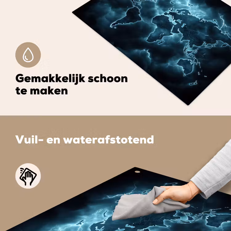 Wereldkaart - Bliksem - Blauw Inductie beschemer met haakjes klein -ky-schoon-nl