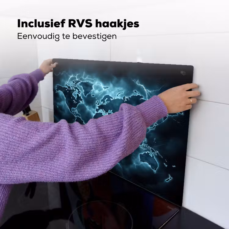 Wereldkaart - Bliksem - Blauw Inductie beschemer met haakjes klein -ky-ophangen-nl