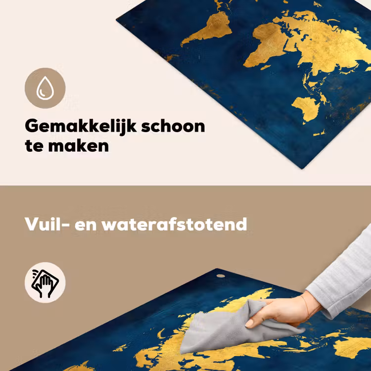 Wereldkaart - Goud - Donkerblauw Inductie beschemer met haakjes klein -ky-schoon-nl