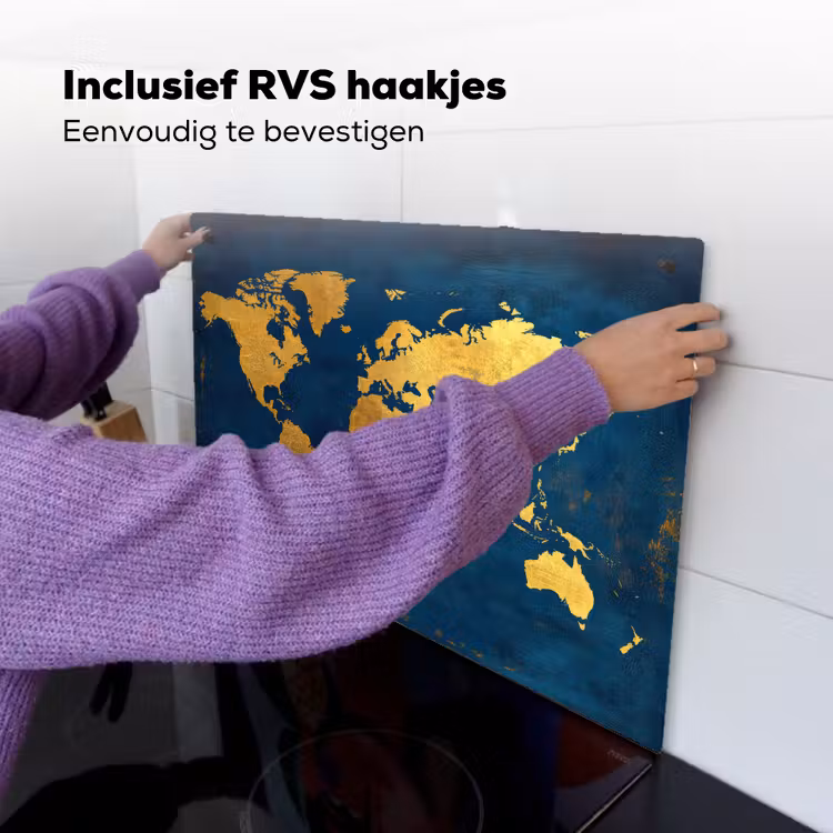 Wereldkaart - Goud - Donkerblauw Inductie beschemer met haakjes klein -ky-ophangen-nl