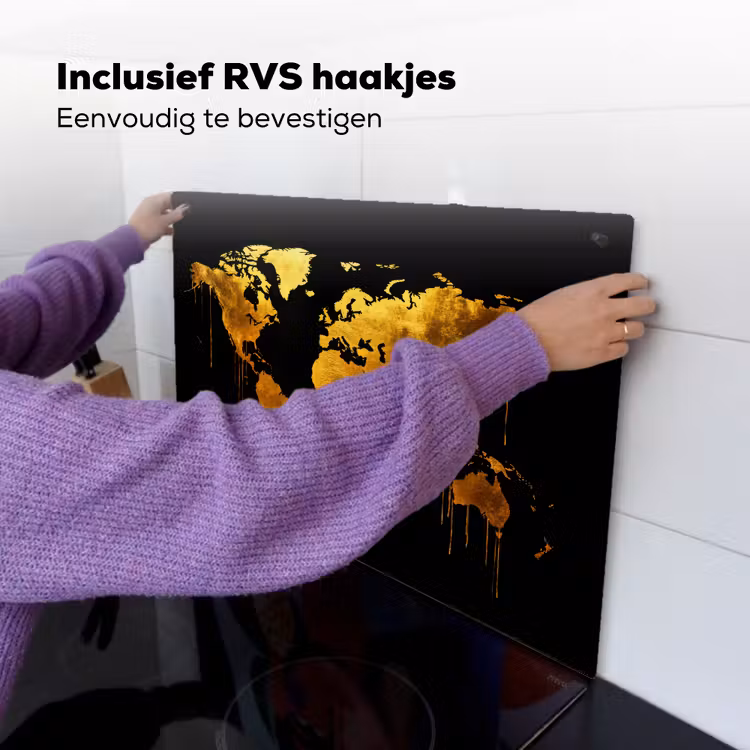 Wereldkaart - Goud - Druipen - Zwart Inductie beschemer met haakjes klein -ky-ophangen-nl