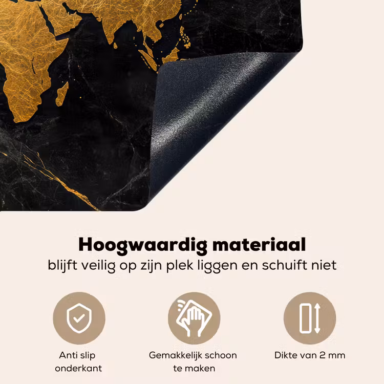 Wereldkaart - Goud - Marmer Inductie beschemer met haakjes klein -ky-onderkant-nl