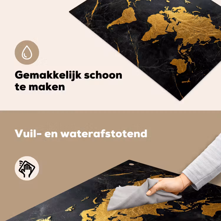 Wereldkaart - Goud - Marmer Inductie beschemer met haakjes klein -ky-schoon-nl
