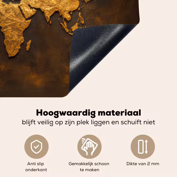 Wereldkaart - Goud - Roest Inductie beschemer met haakjes klein -ky-onderkant-nl