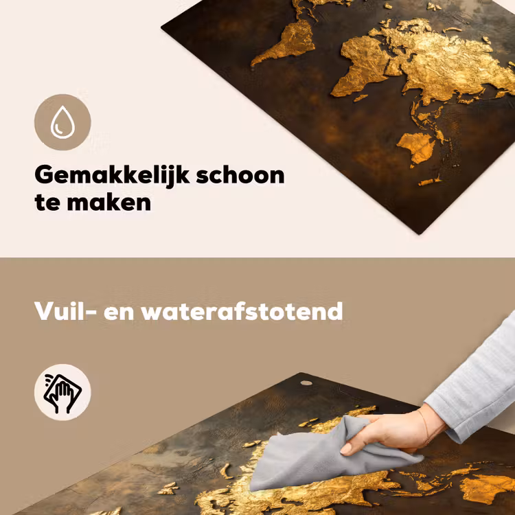 Wereldkaart - Goud - Roest Inductie beschemer met haakjes klein -ky-schoon-nl