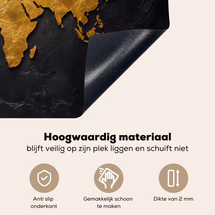 Wereldkaart - Goud - Steen Inductie beschemer met haakjes klein -ky-onderkant-nl