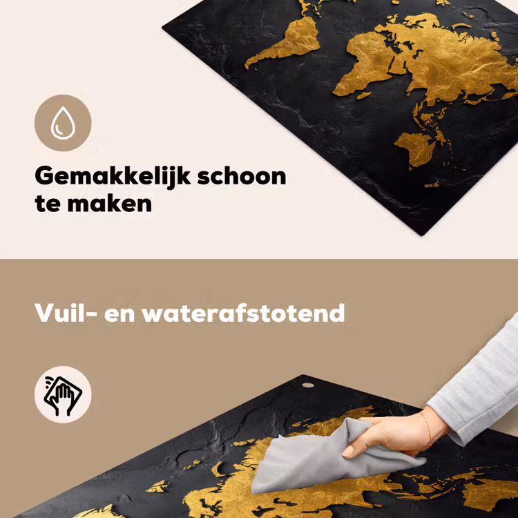 Wereldkaart - Goud - Steen Inductie beschemer met haakjes klein -ky-schoon-nl