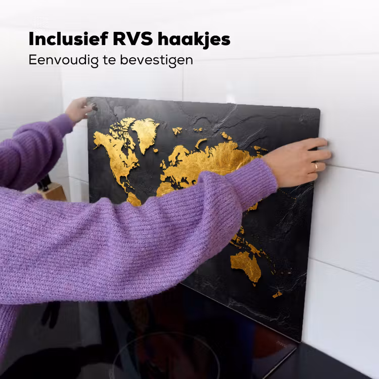 Wereldkaart - Goud - Steen Inductie beschemer met haakjes klein -ky-ophangen-nl