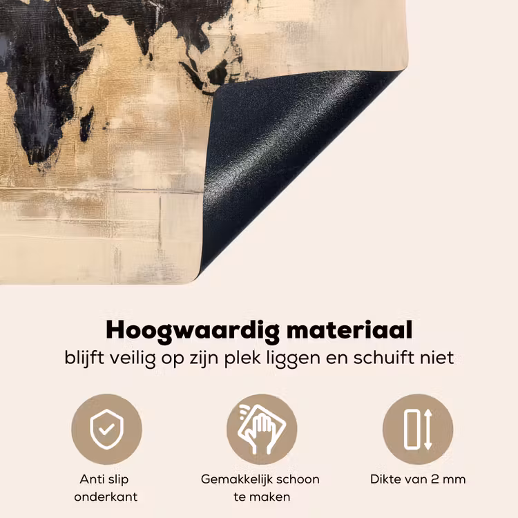 Wereldkaart - Goud - Zwart - Abstract Inductie beschemer met haakjes klein -ky-onderkant-nl