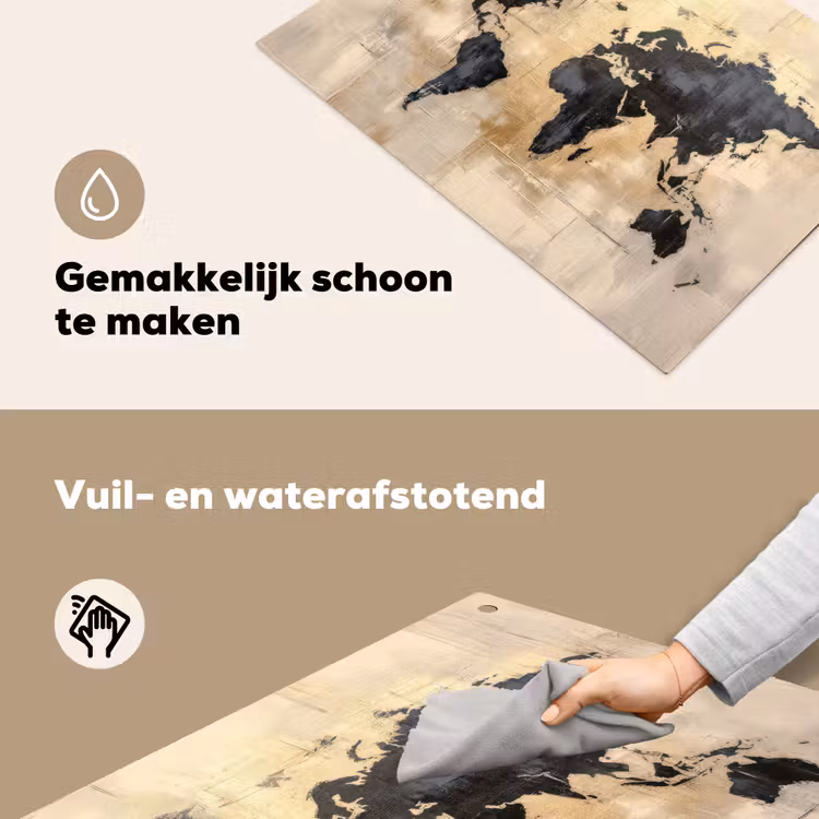 Wereldkaart - Goud - Zwart - Abstract Inductie beschemer met haakjes klein -ky-schoon-nl