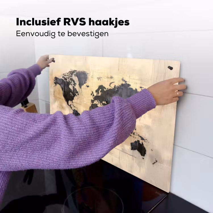 Wereldkaart - Goud - Zwart - Abstract Inductie beschemer met haakjes klein -ky-ophangen-nl