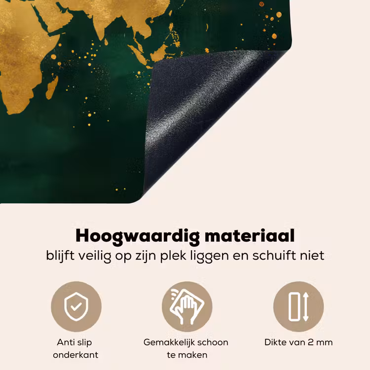 Wereldkaart - Groen - Goud Inductie beschemer met haakjes klein -ky-onderkant-nl