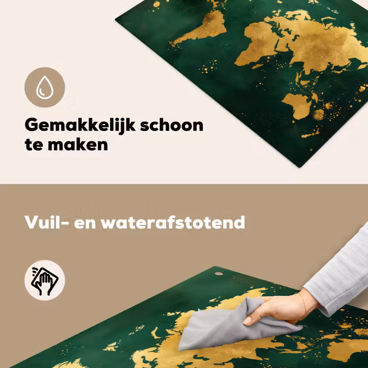 Wereldkaart - Groen - Goud Inductie beschemer met haakjes klein -ky-schoon-nl