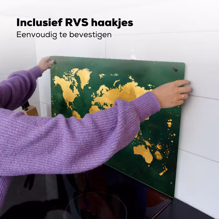 Wereldkaart - Groen - Goud Inductie beschemer met haakjes klein -ky-ophangen-nl