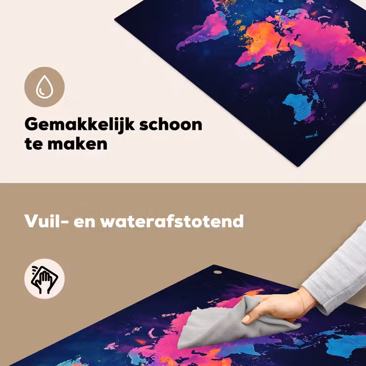 Wereldkaart - Kleurrijk - Graffiti Inductie beschemer met haakjes klein -ky-schoon-nl