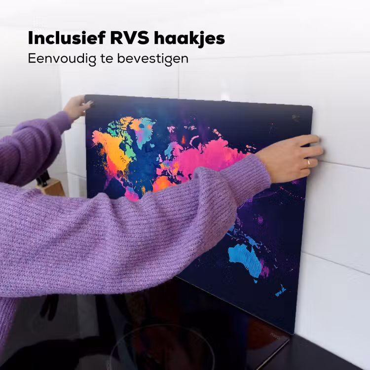 Wereldkaart - Kleurrijk - Graffiti Inductie beschemer met haakjes klein -ky-ophangen-nl