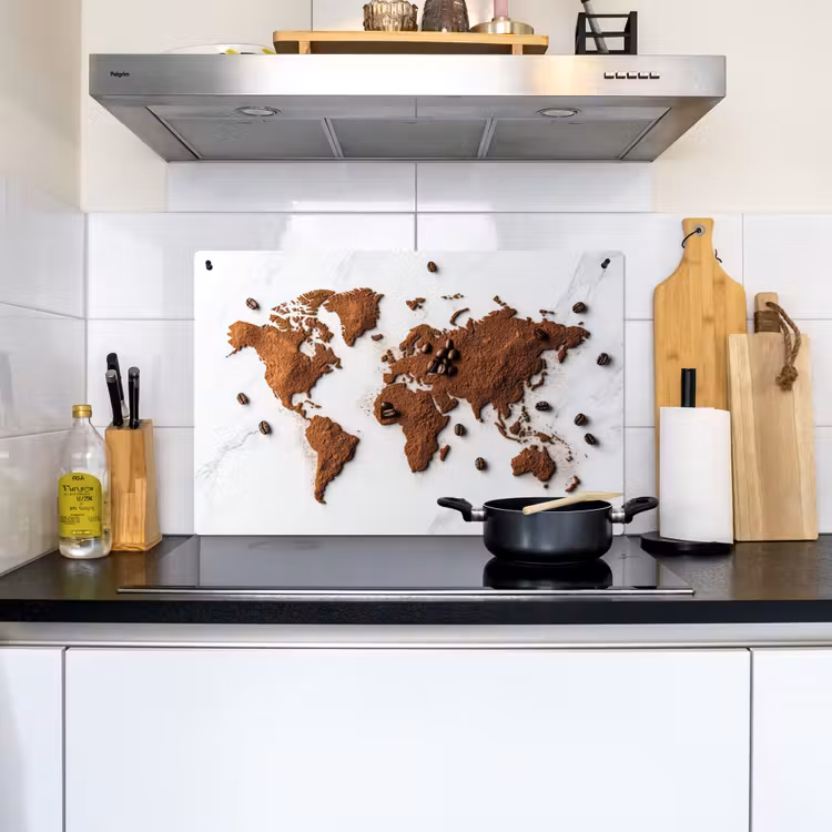 Wereldkaart - Koffie - Marmer Inductie beschemer met haakjes klein -sfeer2