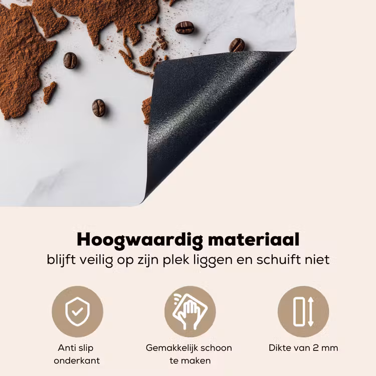 Wereldkaart - Koffie - Marmer Inductie beschemer met haakjes klein -ky-onderkant-nl
