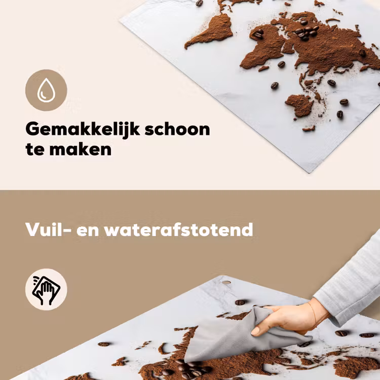 Wereldkaart - Koffie - Marmer Inductie beschemer met haakjes klein -ky-schoon-nl