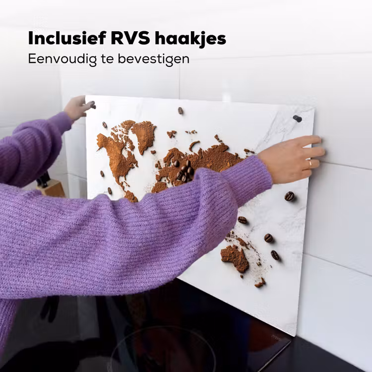 Wereldkaart - Koffie - Marmer Inductie beschemer met haakjes klein -ky-ophangen-nl