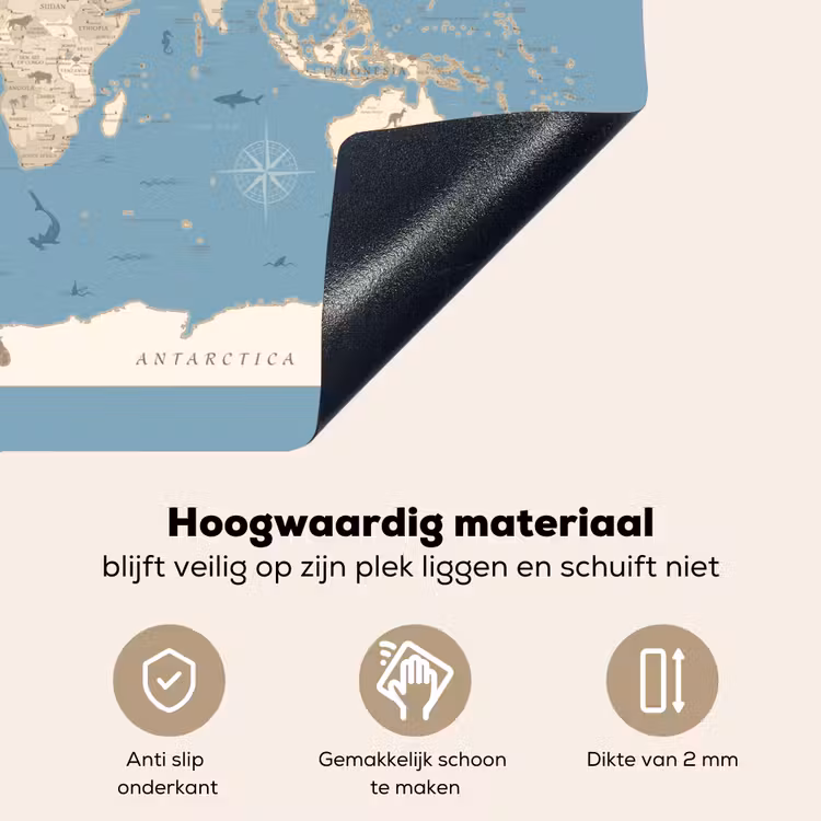 Wereldkaart - Oceaan - Realistisch - Blauw Inductie beschemer met haakjes klein -ky-onderkant-nl