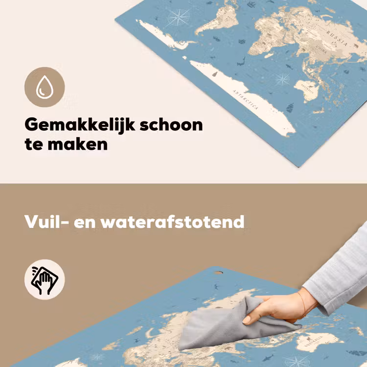 Wereldkaart - Oceaan - Realistisch - Blauw Inductie beschemer met haakjes klein -ky-schoon-nl