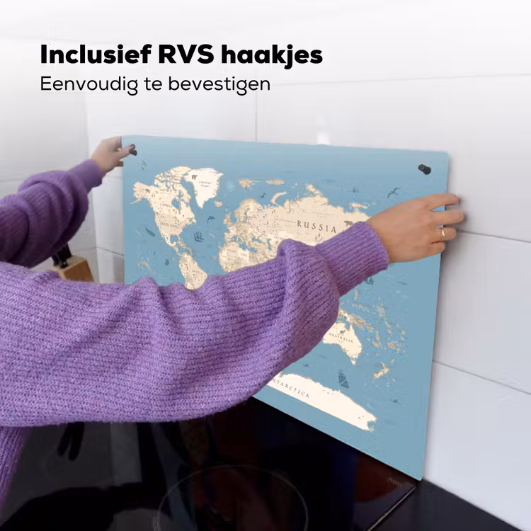Wereldkaart - Oceaan - Realistisch - Blauw Inductie beschemer met haakjes klein -ky-ophangen-nl
